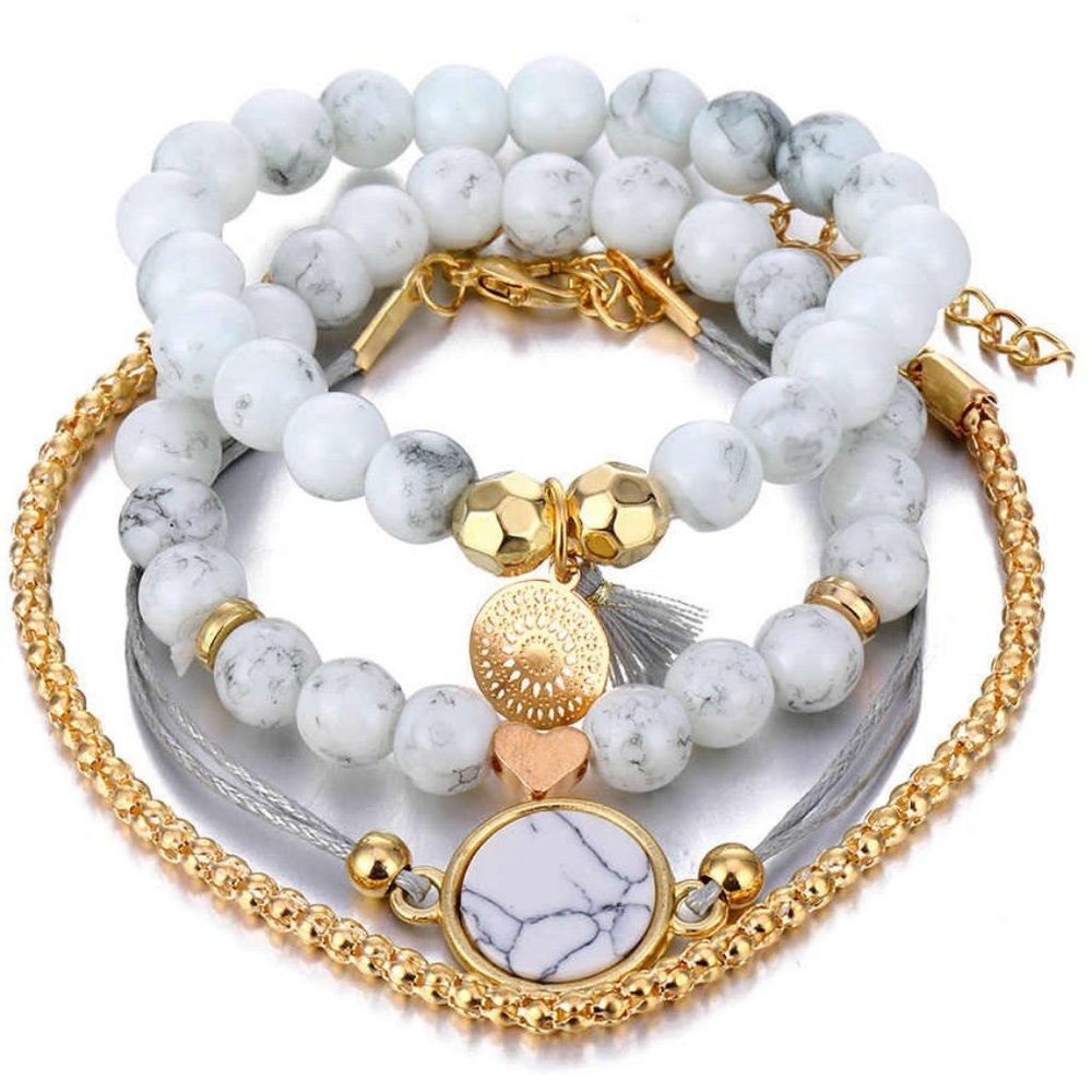 🎉HP🎉4 Bracelets Marbled Howlite Stone Meditation - Picture 2 of 3